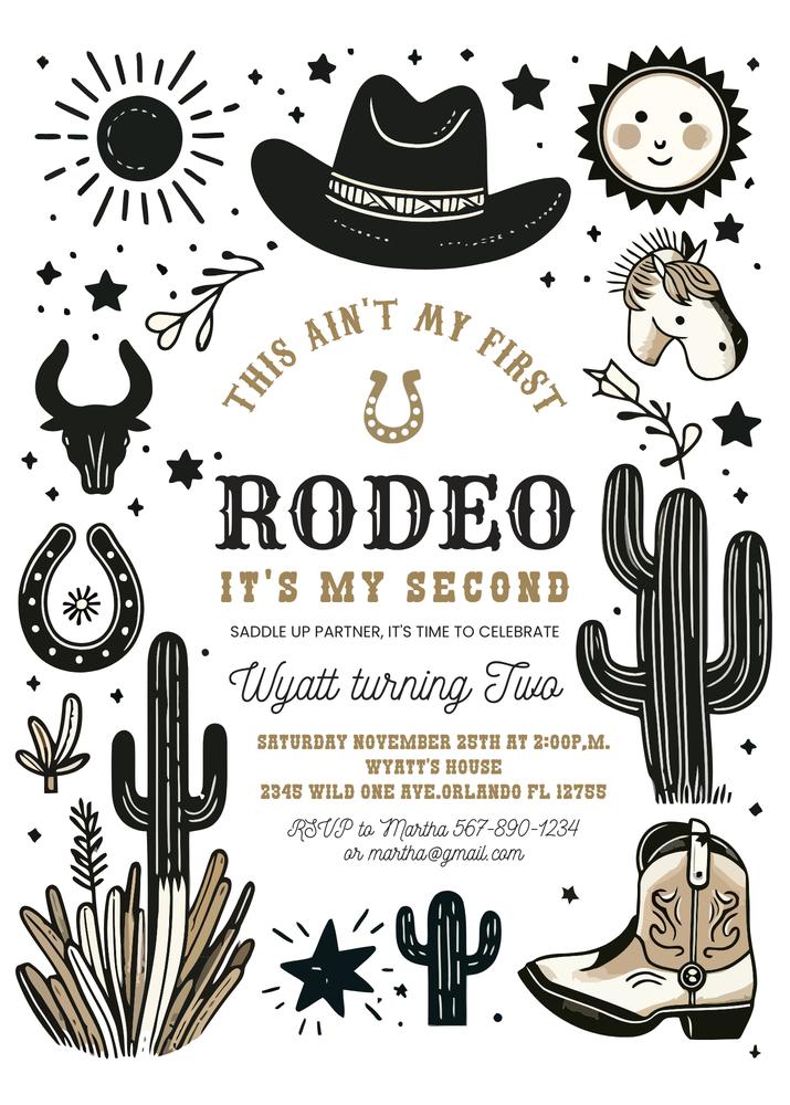 2nd Rodeo Birthday Invitation | Editable Cowboy Country Canva Template