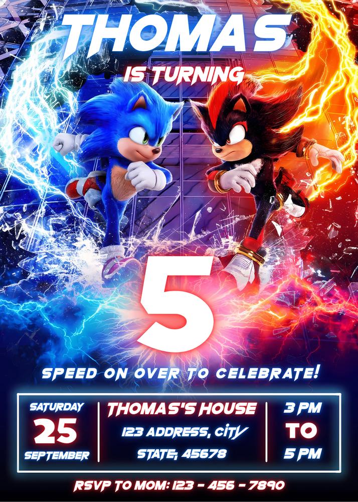 Sonic 3 Birthday Invitation | Editable Super Hedgehog Party Invite Canva