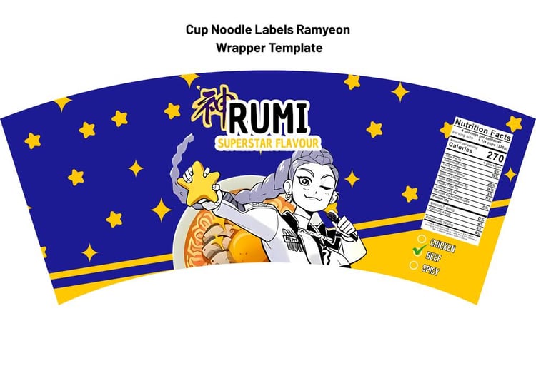 Kpop Demon Hunter Ramen Labels | Editable Canva Cup Noodle Cosplay Decor