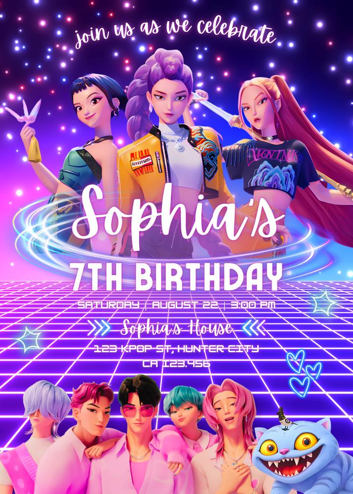 KPOP Demon Hunter Birthday Invitation - Editable Canva Template