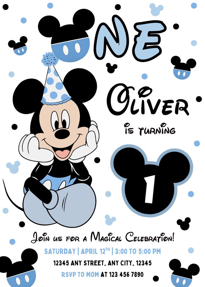 Mickey Mouse 1st Birthday Invitation | Editable Canva Template | Boys First