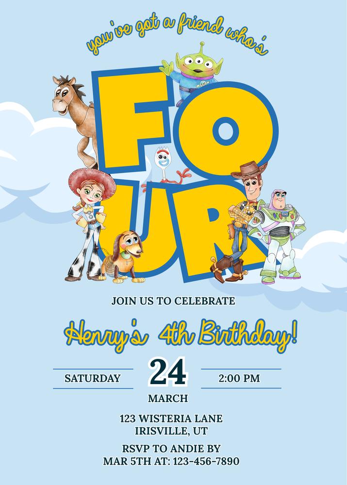You’ve Got a Friend Whos FOUR Toy Story Birthday Invitation | Canva Template