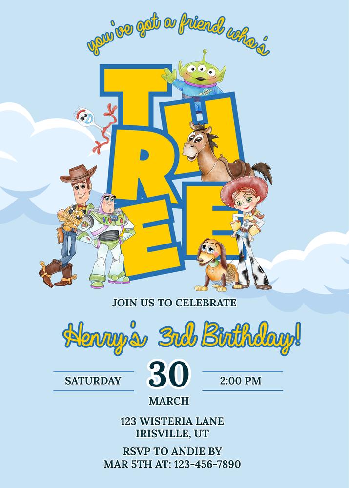 You’ve Got a Friend Whos THREE Toy Story Birthday Invitation | Canva Template
