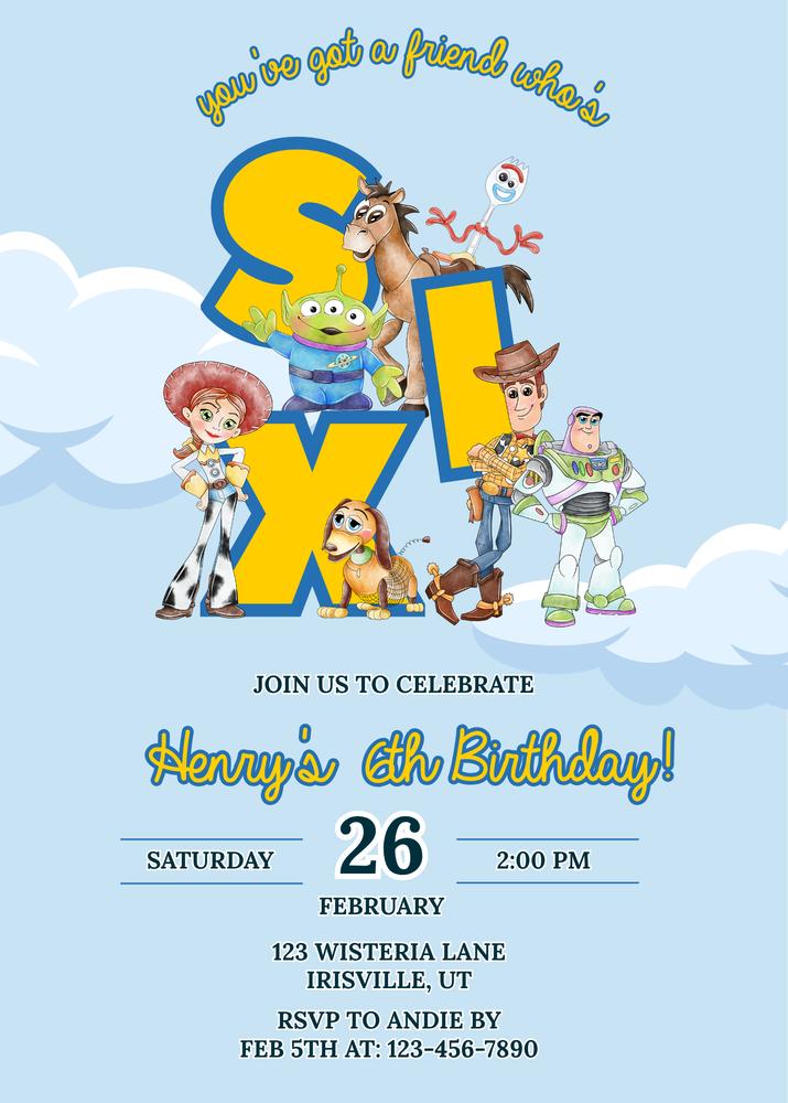 Six Toy Story 6th Birthday Invitation | Editable Canva Template