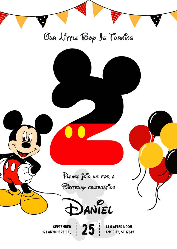Mickey Mouse 2nd Birthday Invitation Template | Editable Canva Design