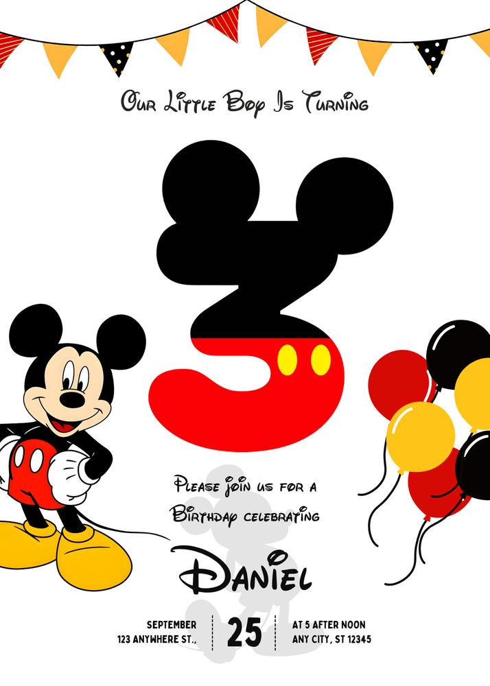 Mickey Mouse 3rd Birthday Invitation | Editable Canva Template | Oh Two-Dles