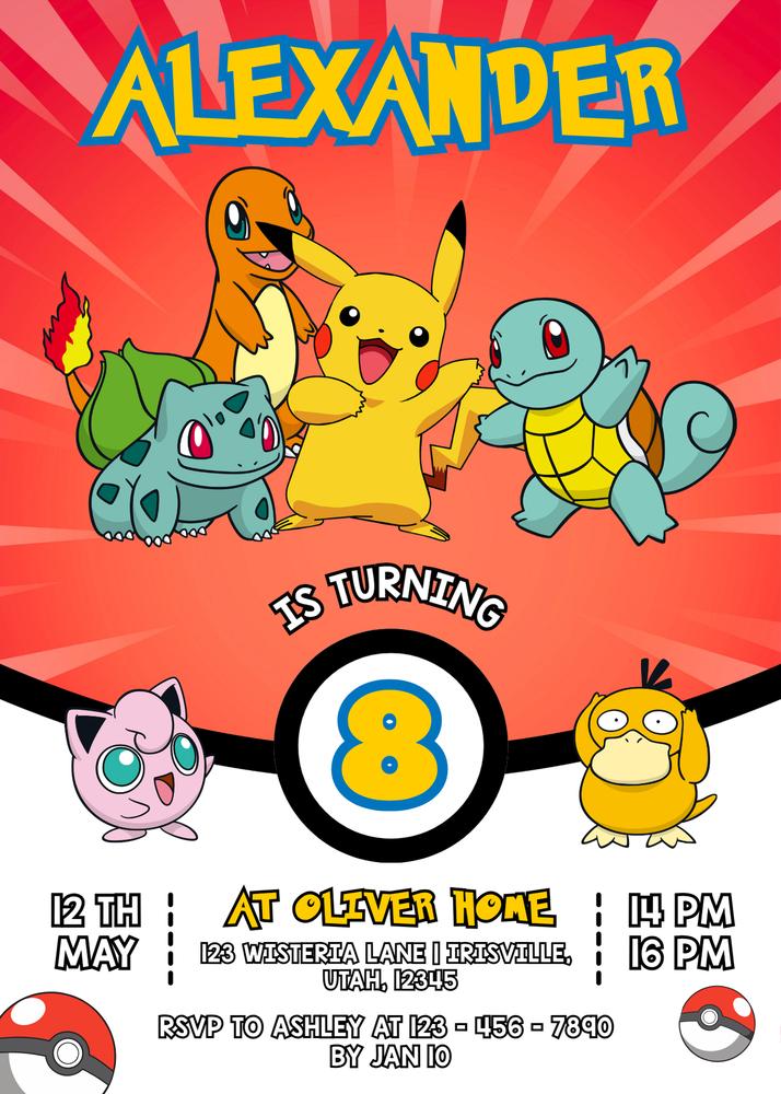 Pikachu Pokémon Birthday Invitation | Editable Canva Template | Kids Party
