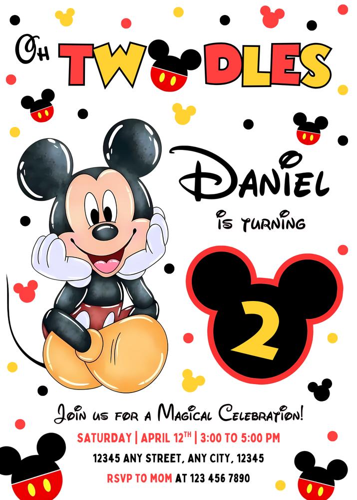 Oh Twodles Mickey Mouse 2nd Birthday Invitation | Editable Canva Template