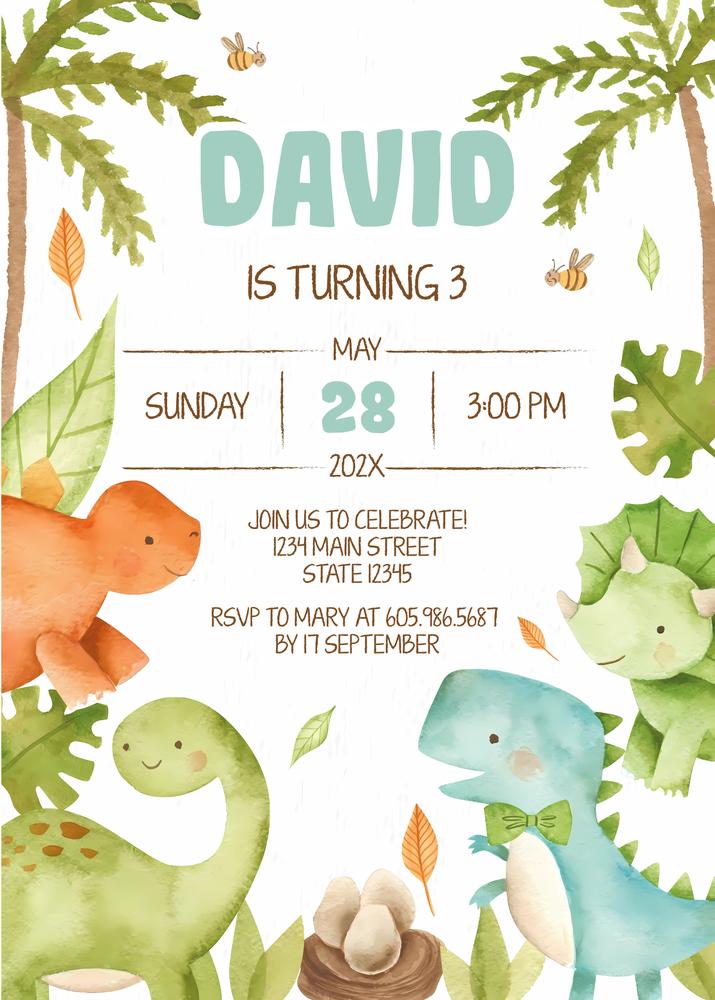 Dinosaur Birthday Invitation Template | Editable Canva Boys Party Invite