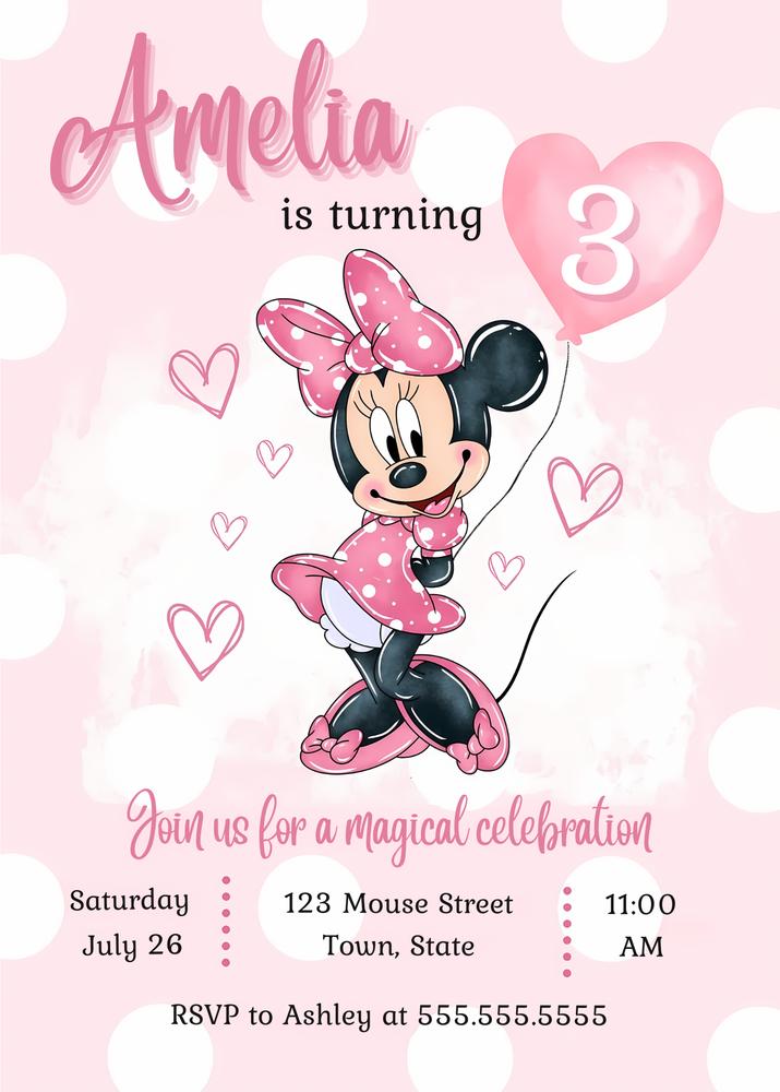 Minnie Mouse Birthday Invitation Template | Editable DIY Girl Birthday Invite