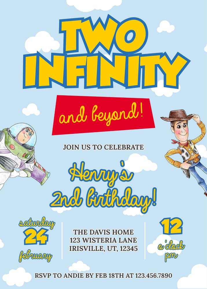 Two Infinity and Beyond Birthday Invitation | Editable Toy Story Canva Template
