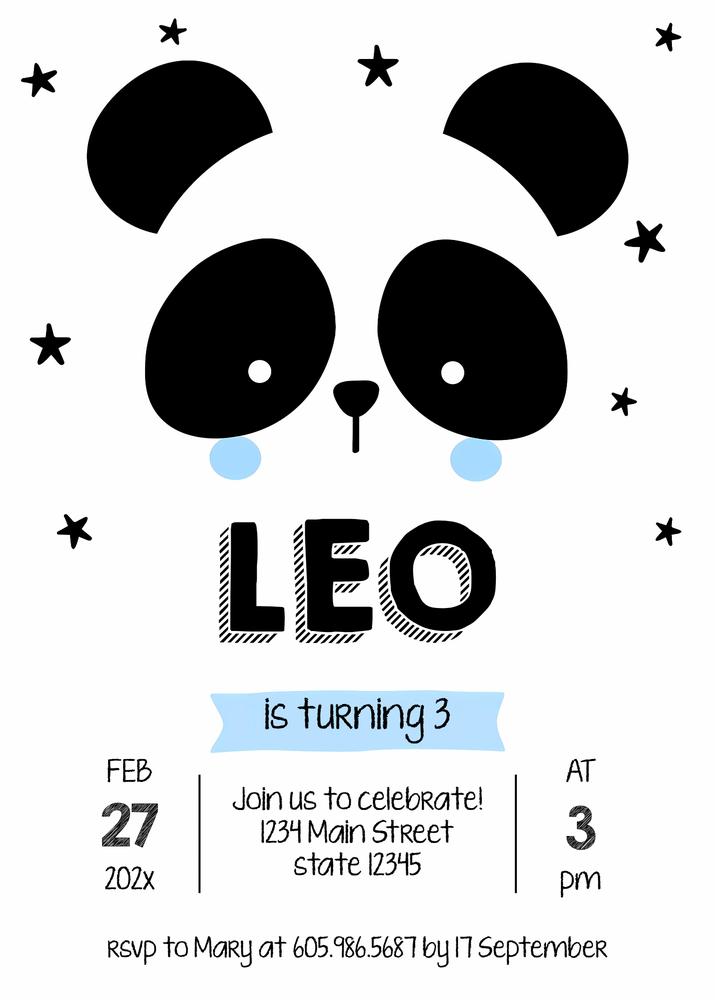 Panda Blue Boy Birthday Invitation | Editable Canva Template | Boys 1st Birthday
