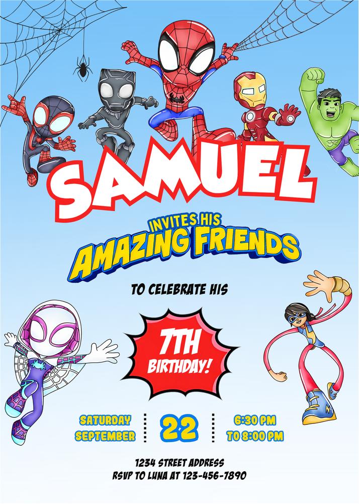 Spidey and His Amazing Friends Birthday Invitation | Editable Canva Template