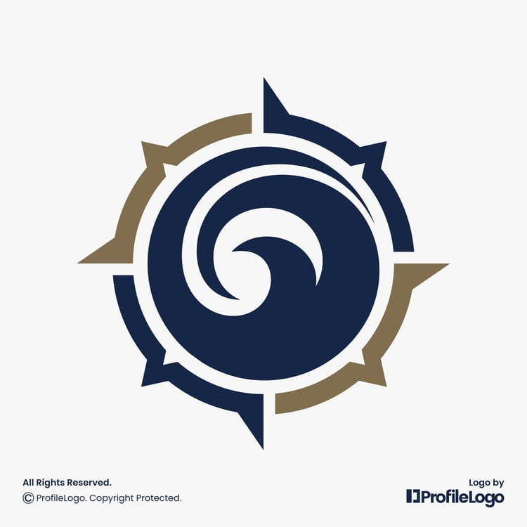 Luxury nautical wave compass logo by ProfileLogo with light grey background