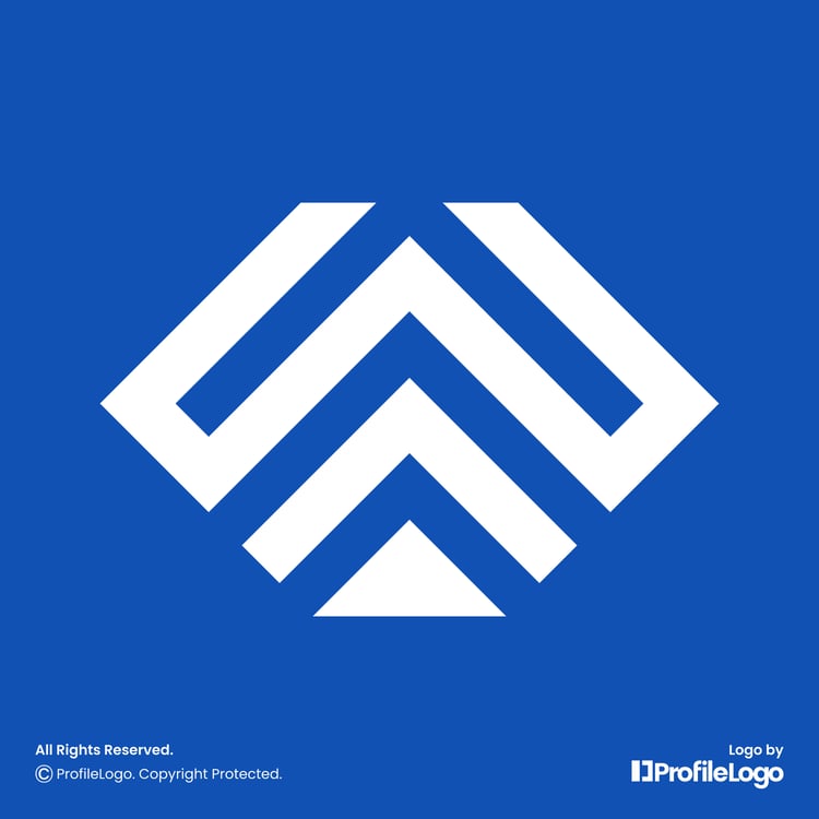 Geometric abstract letter WA logo or AW logo by ProfileLogo with blue background