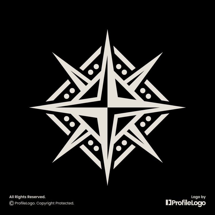 Decorative abstract travel compass logo by ProfileLogo with black background
