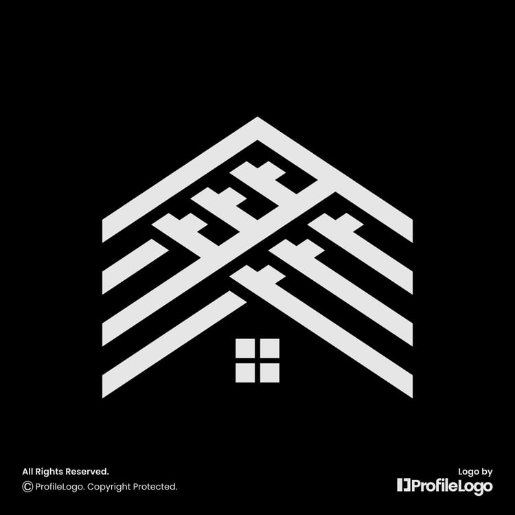 Stylish line building home roof logo by ProfileLogo with black background