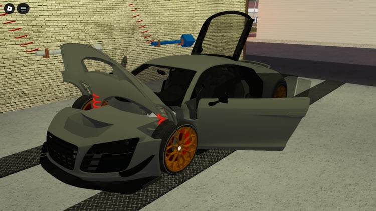 Roblox Audi R8 LMS GT3 race car with openable doors on track