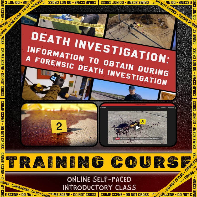 Online forensic death investigation training covering scene documentation, evidence preservation, medicolegal investigation procedures, and forensic reporting.