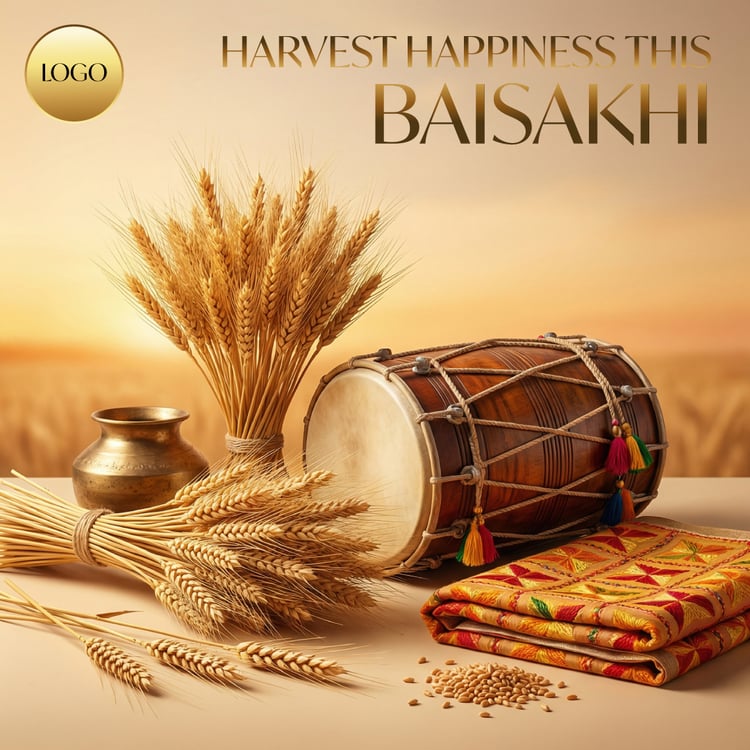 Baisakhi Festival Social Media Template – Harvest Theme Wheat, Dhol & Punjabi Celebration Design