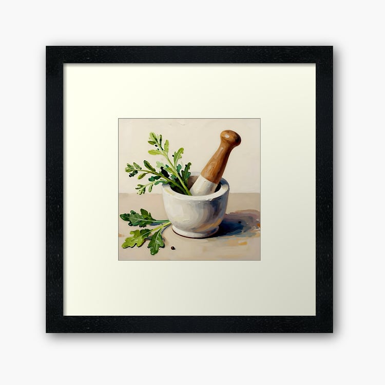 Mortice and pestle in gouache kitchen framed poster