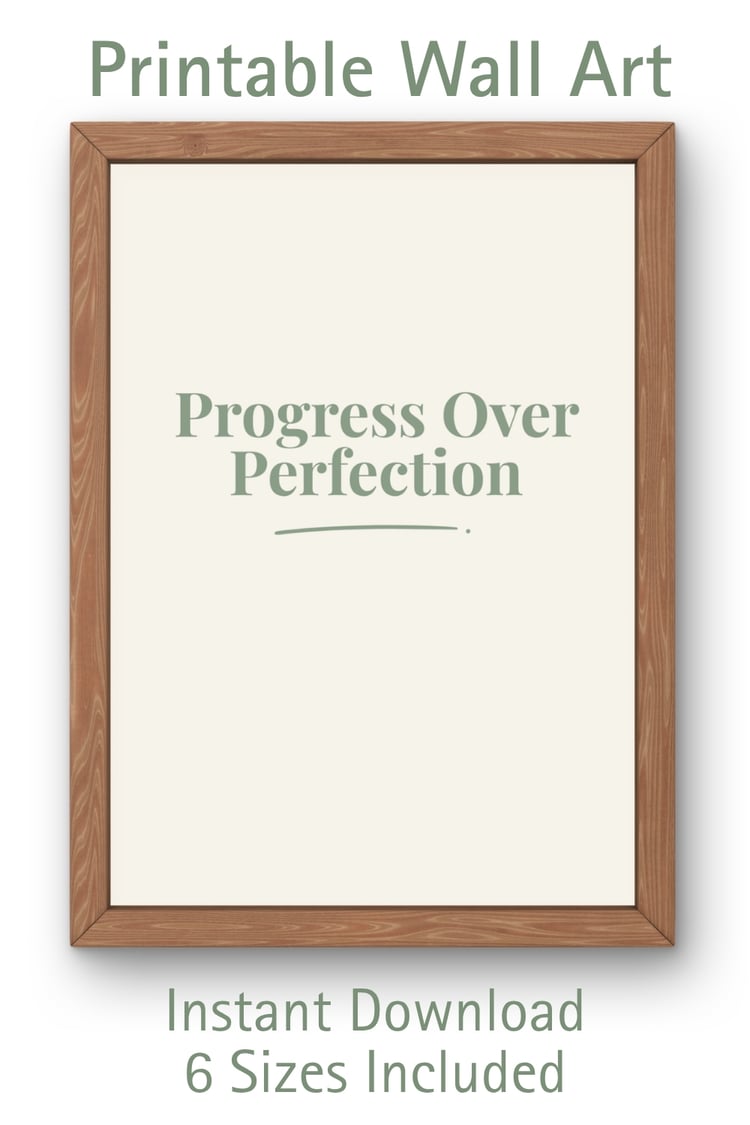 Printable wall art Progress Over Perfection sage green minimalist poster digital download