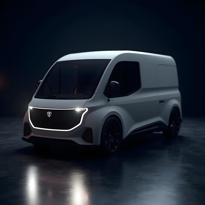 A futuristic concept white mini cargo truck - Ai Generated