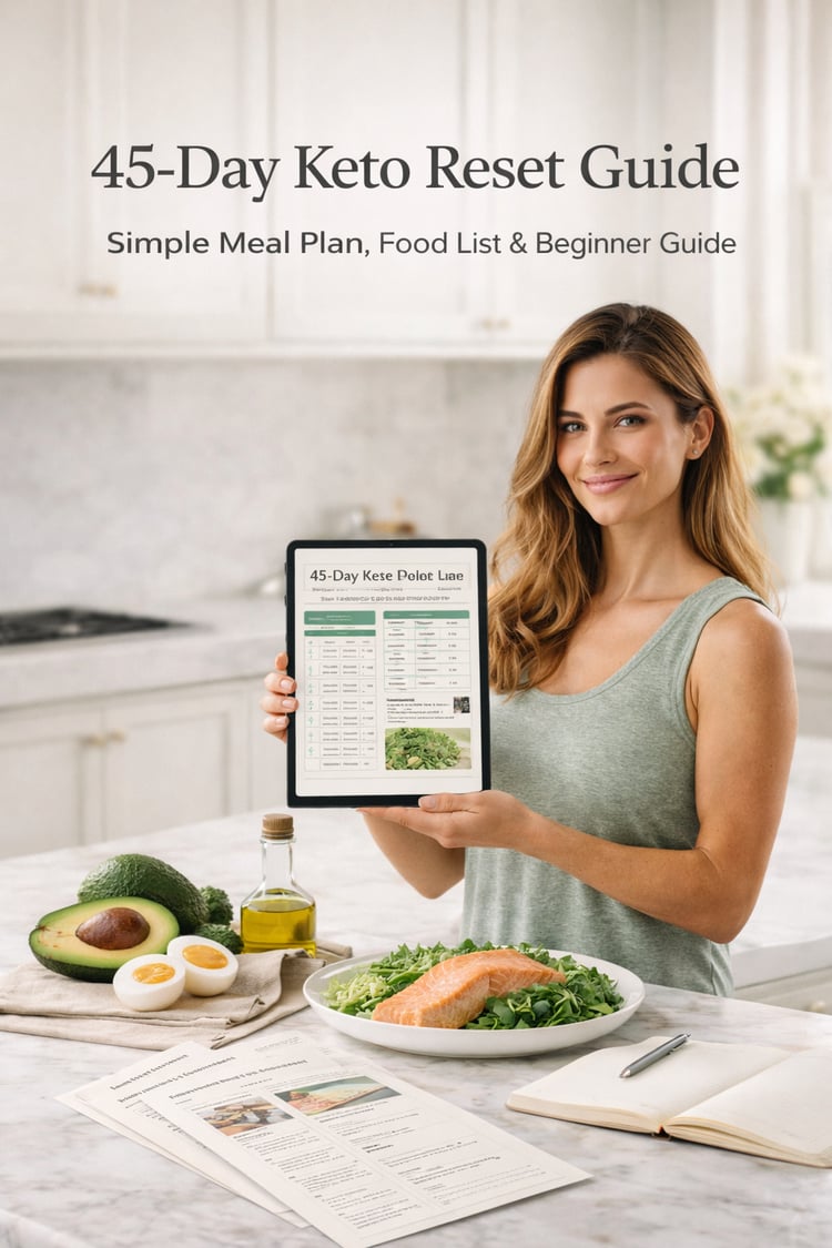 keto reset guide, 45 day keto reset, keto meal plan for beginners, low carb meal plan pdf, keto shopping list pdf, beginner keto guide, clean keto meal plan, 45 day meal plan, keto food list printable, keto transformation guide, low carb food list, keto w