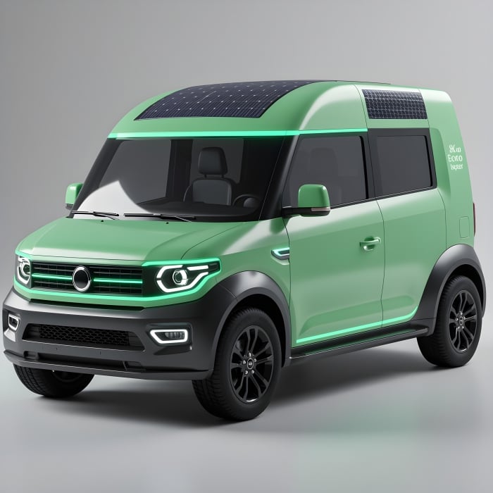 Mini Green Solar Vehicle, Futuristic, Wallpaper, 3d Rendered - Ai Generated