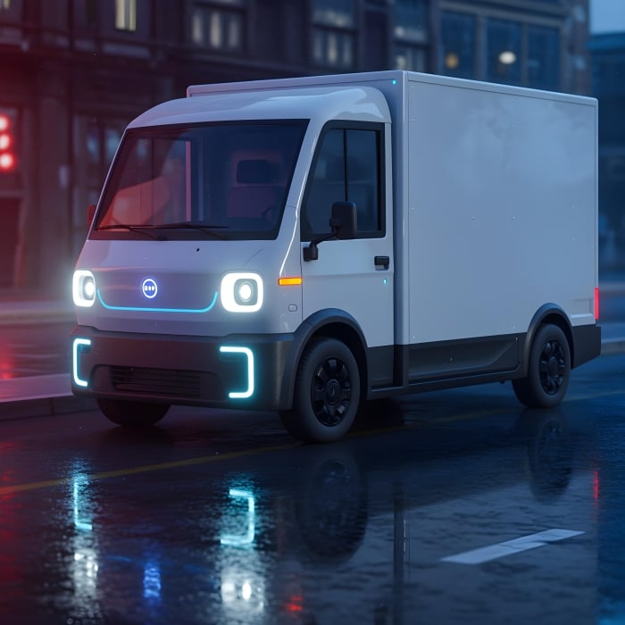 Mini Truck, Futuristic, City, Night, Wallpaper, 3d Rendered - Ai Generated