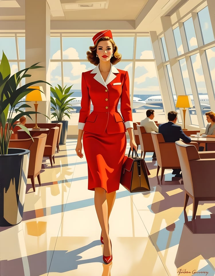 Vintage airport departure lounge illustration — retro travel art print from The Departure Lounge collection by Kelvin Hughes Design