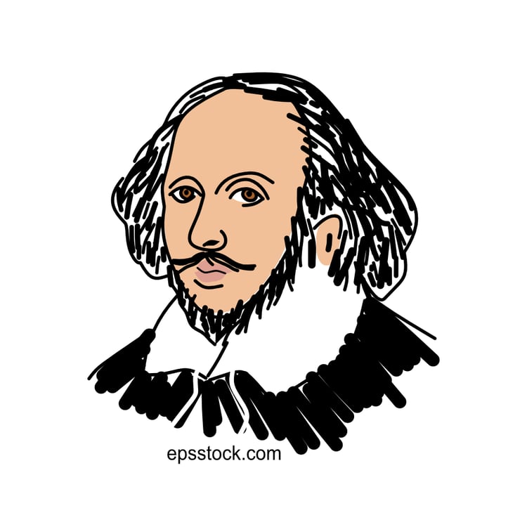 William Shakespeare, flat vector illustration