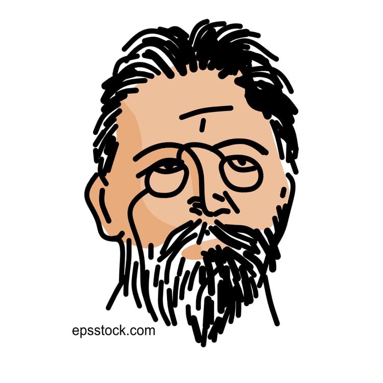 Anton Chekhov portrait, flat vector illustration