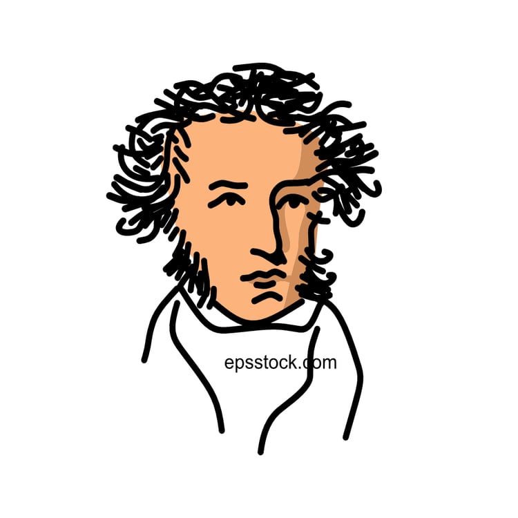 Alexander Pushkin portrait, flat vector illustration