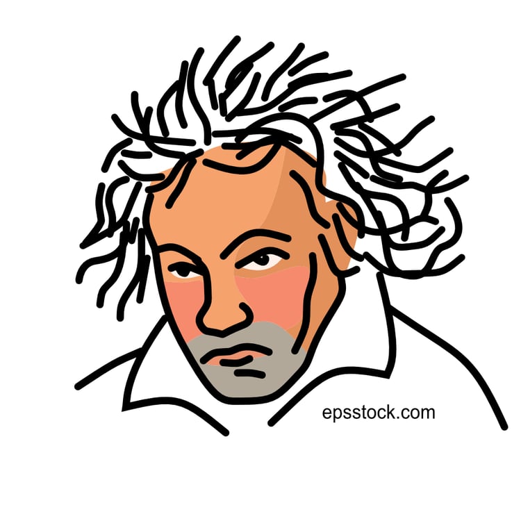 Ludwig van Beethoven portrait, flat vector illustration