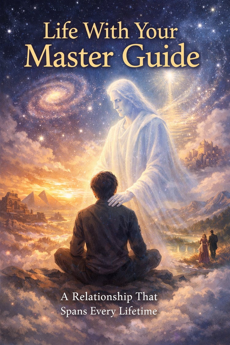 A serene and grounding book cover showing an ethereal silhouette enveloped in soft, radiant light and celestial stars