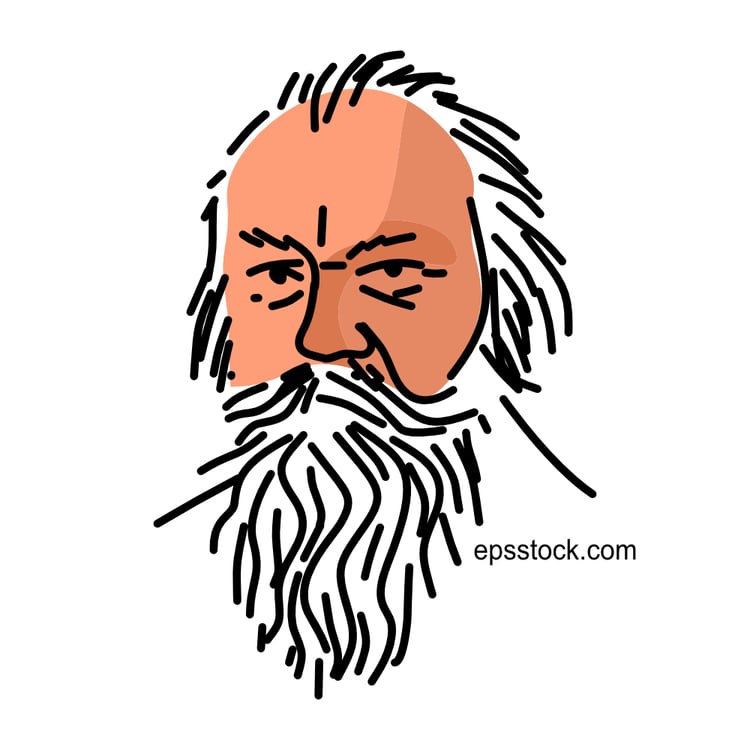 Johannes Brahms portrait, flat vector illustration