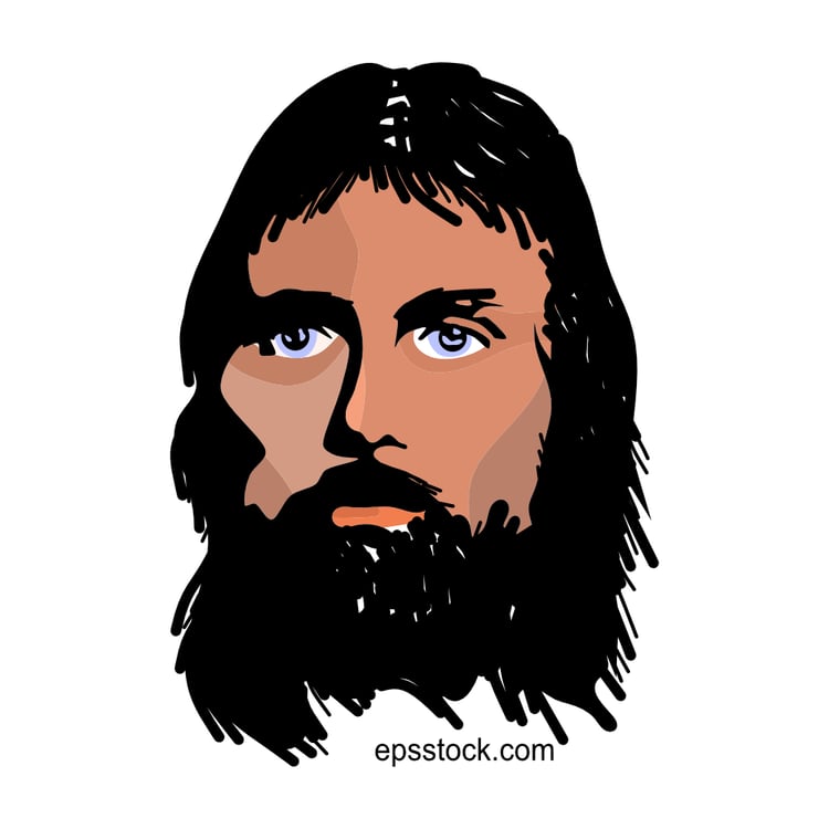 Jesus Christ portrait, flat vector illustration