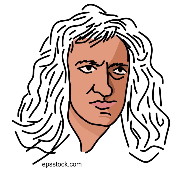 Isaac Newton portrait, flat vector illustration