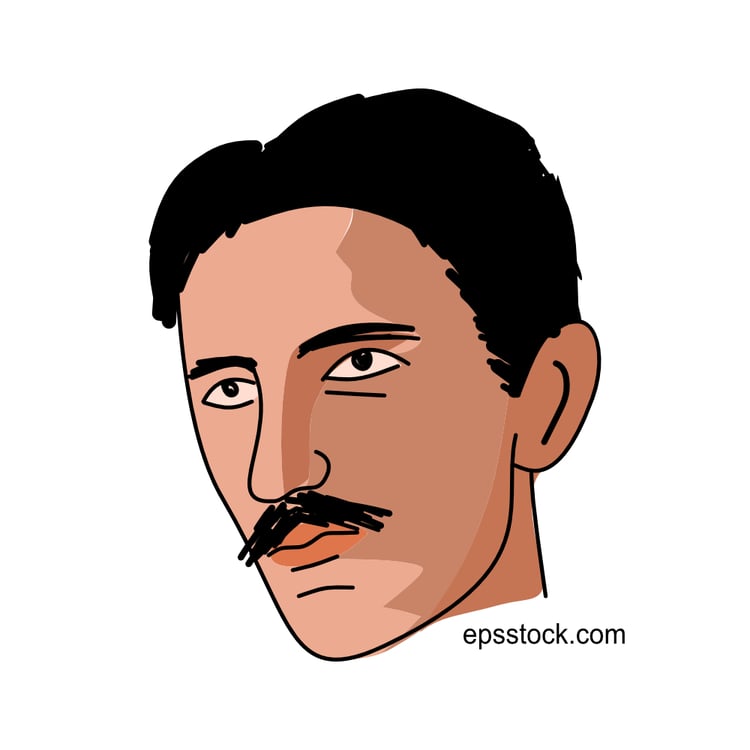 Nikola Tesla portrait, flat vector illustration