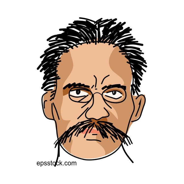 Friedrich Nietzsche portrait, flat vector illustration