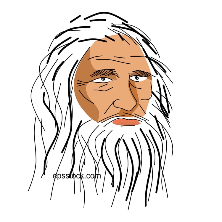 Leonardo da Vinci portrait, flat vector illustration