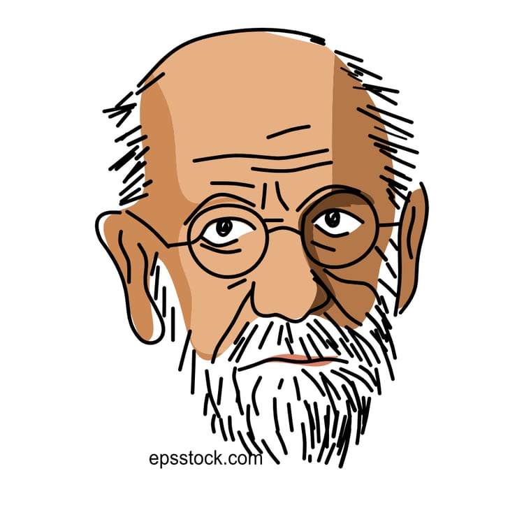Sigmund Freud portrait, flat vector illustration