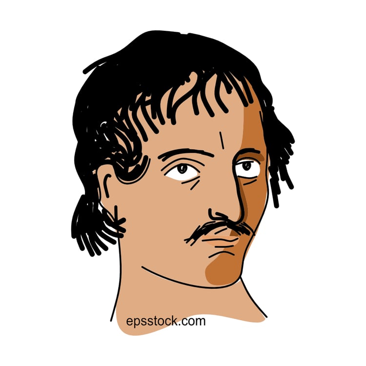 Giordano Bruno portrait, flat vector illustration