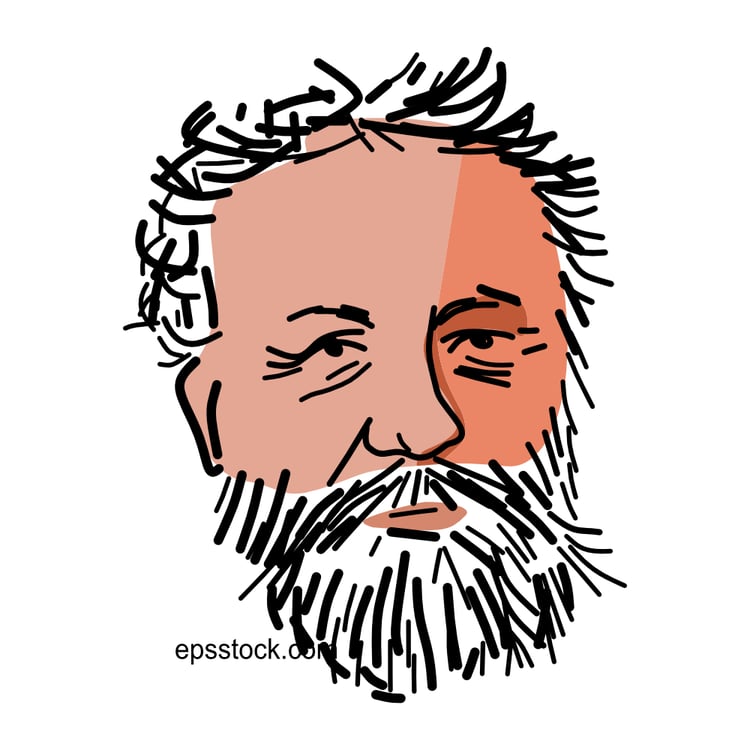 Jules Verne portrait, flat vector illustration