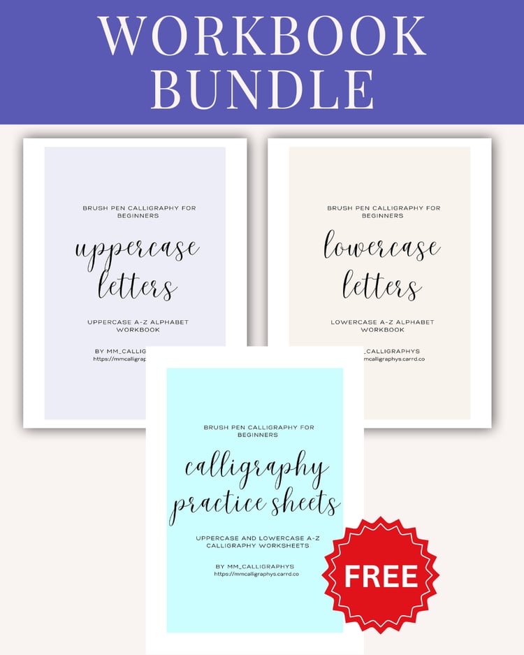 Uppercase and lowercase modern calligraphy lettering digital and printable workbooks for beginners