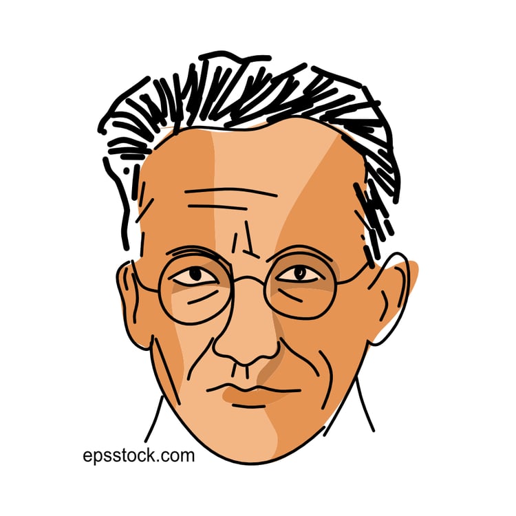 Erwin Schroedinger portrait, flat vector illustration