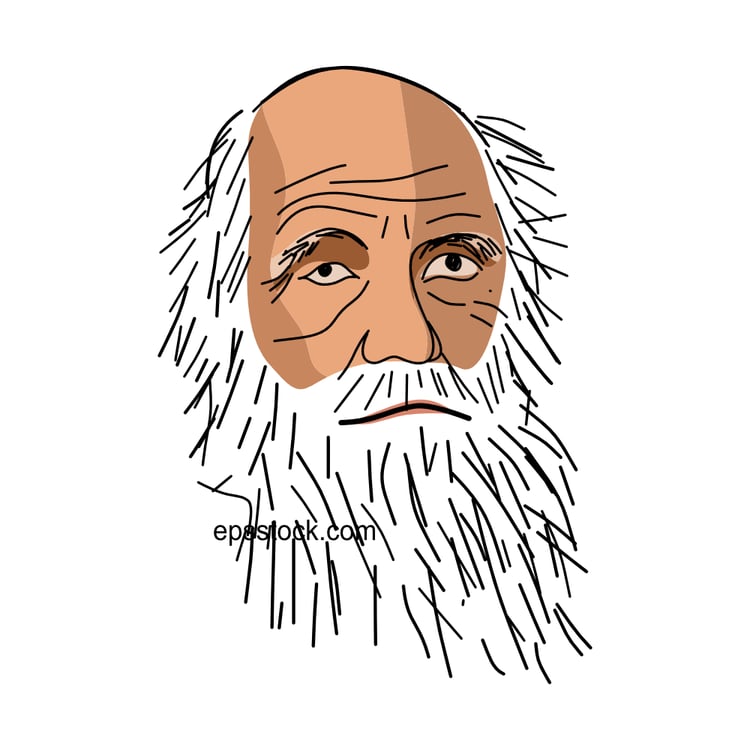 Charles Darwin portrait, flat vector illustration