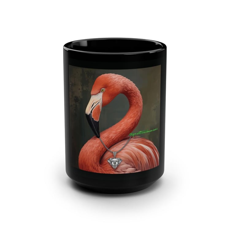 “Front view of glossy black ceramic mug featuring minimalist Hurricane Noir storm artwork.”