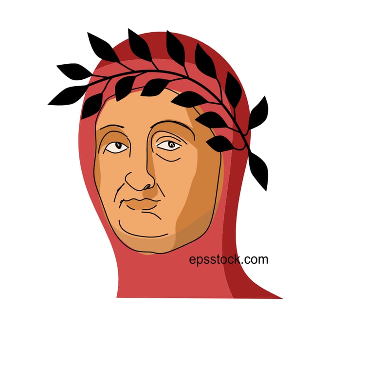 Petrarch portrait, flat vector illustration